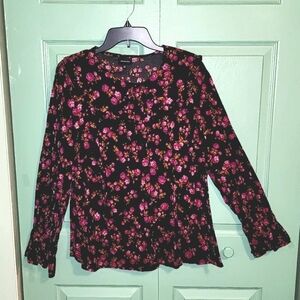 Who What Wear: Peasant style Flowered Blouse with Collar EUC (Size XL)